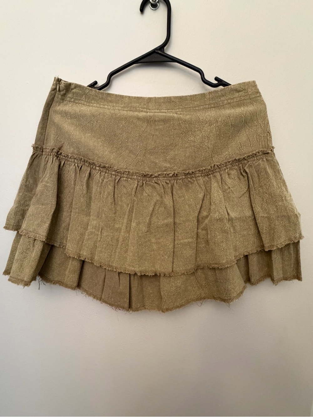 Umgee Tiered Ruffle Mini Skirt in Olive Tan